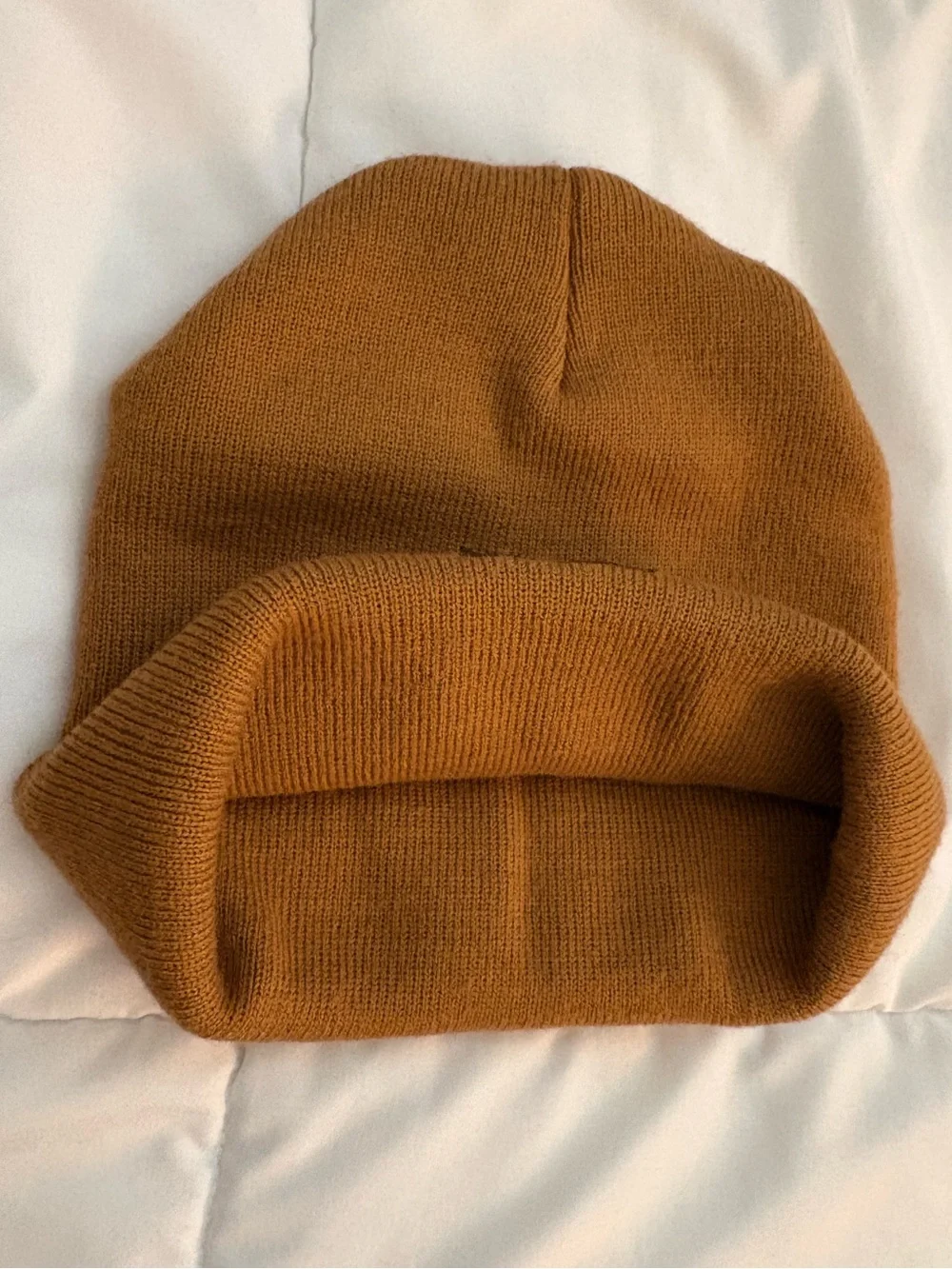 Timberland Mustard Tan Knit Beanie with Logo Patch